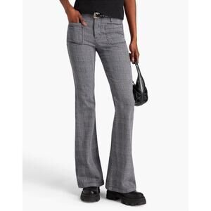 Frame Le Bardot Flare Pants Plaid Black White Size 27